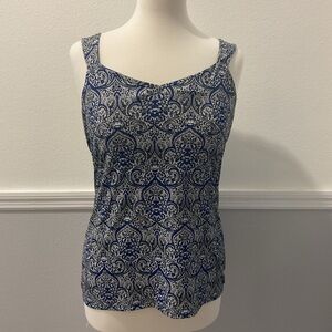 White House Black Market Blue and White Tank Top